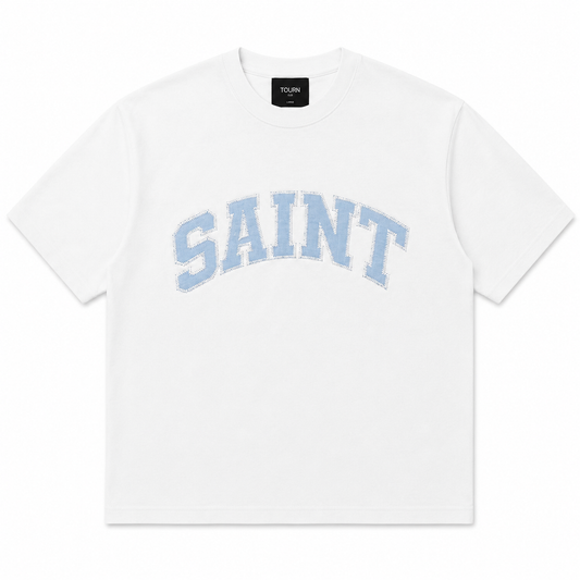 Saint White Tee - Light Blue Patch