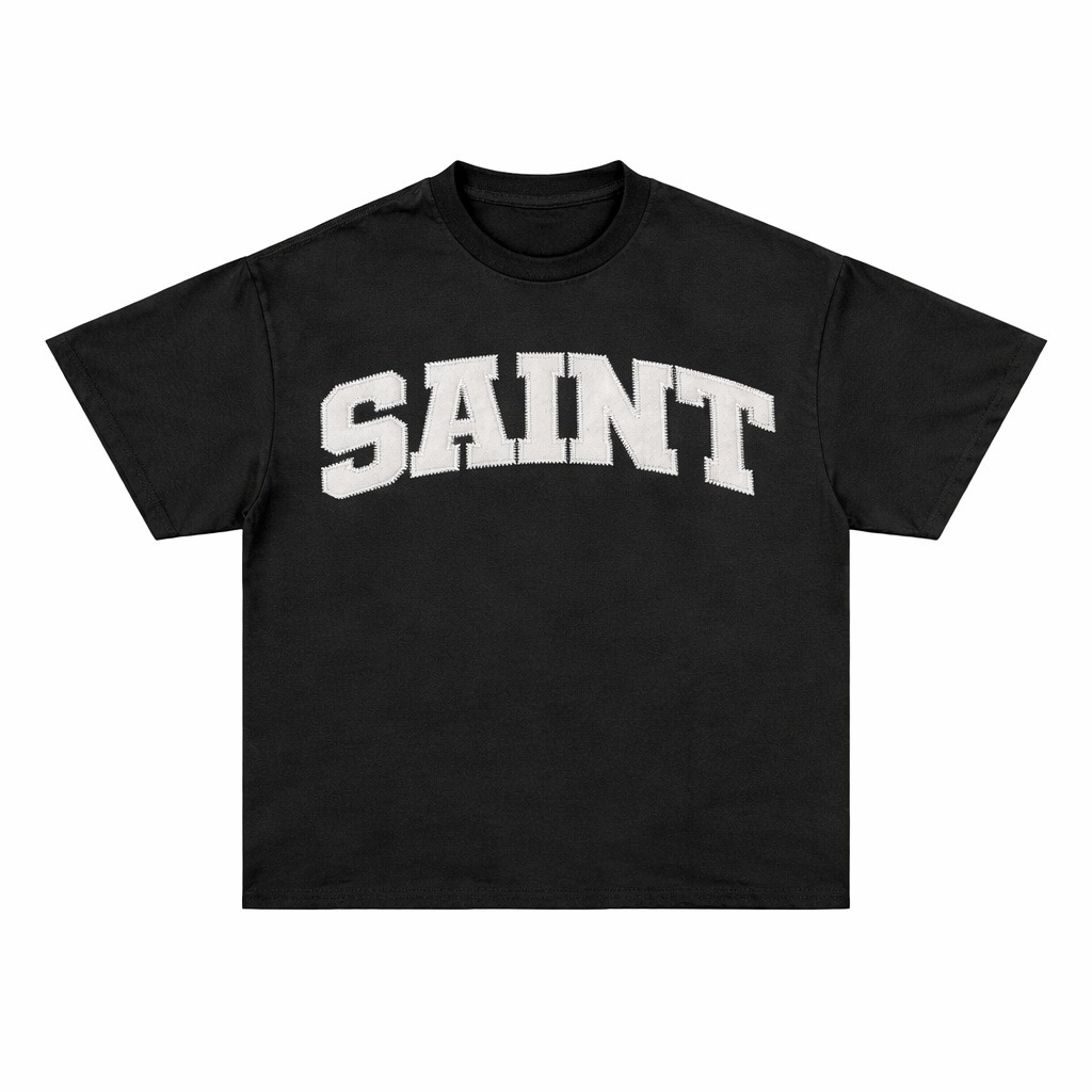 Saint Black Tee -  White Patch / White Stitch