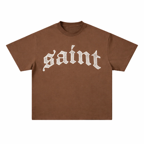 Saint Brown Tee -  White Stitched