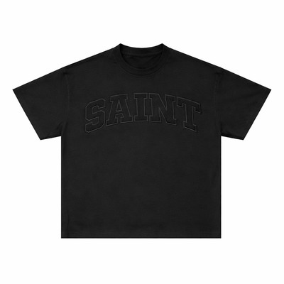 T-shirt noir « Saint » à triple couture universitaire noire
