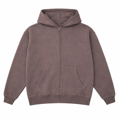 Brown Hoodie Zip-Up "Saint" Velvet Grey Patch