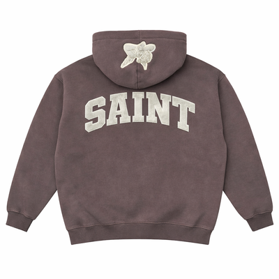 Brown Hoodie Zip-Up "Saint" Velvet Grey Patch