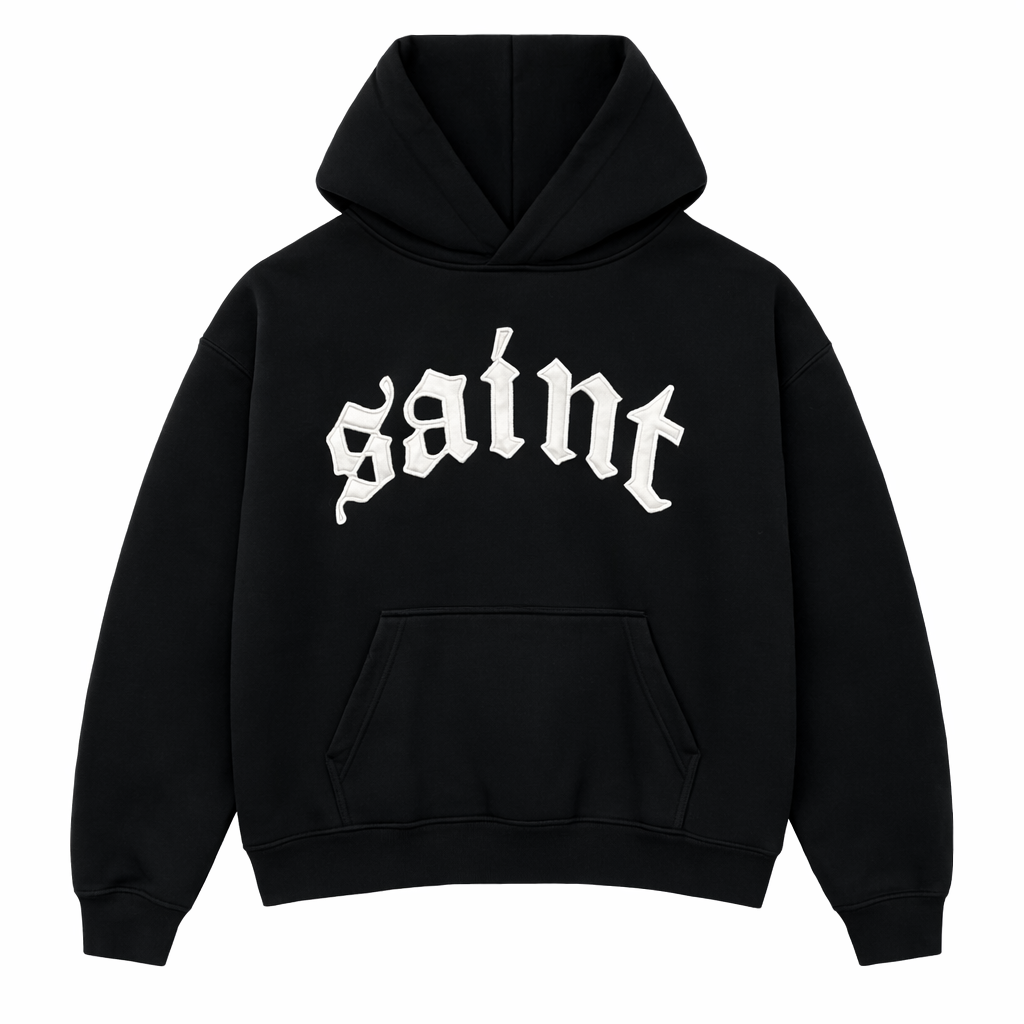 Hoodie- "Saint" Black White Logo