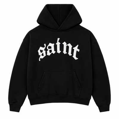 Hoodie- "Saint" Black White Logo