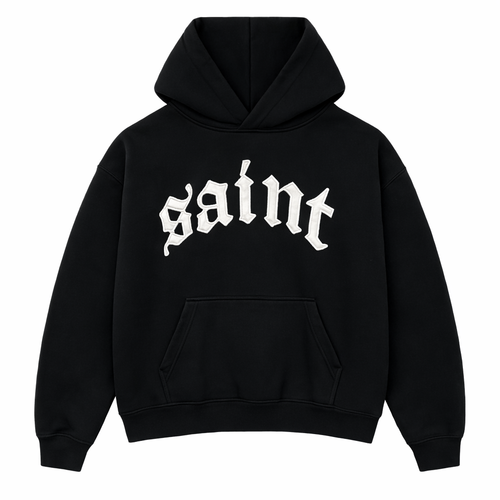 Hoodie- "Saint" Black White Logo
