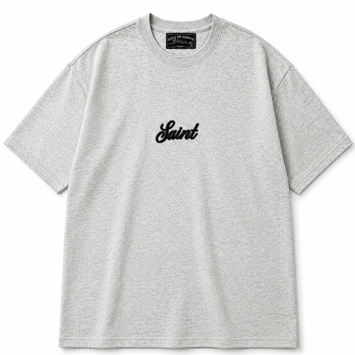 Grey Terry Tee - Saint Logo Black Stitch