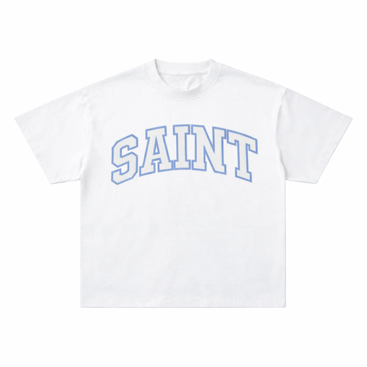 Saint White Tee - Light Blue Stitch