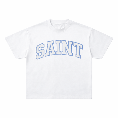 Saint White Tee - Light Blue Stitch