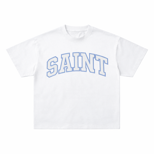 Saint White Tee - Light Blue Stitch