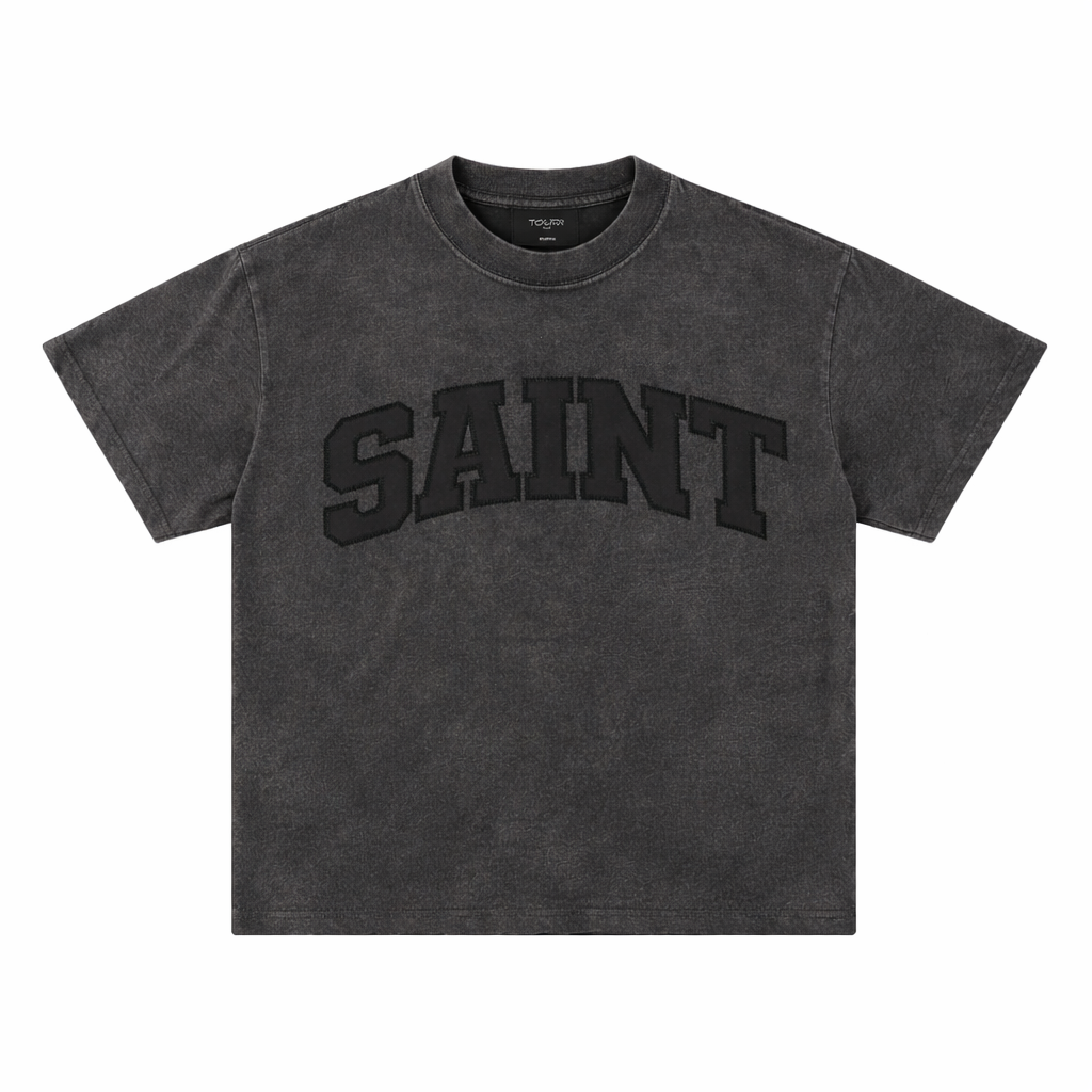 Saint Faded Black Tee - Black Stitch