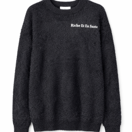 "Riche Et En Santé" Fur Crewneck - Black