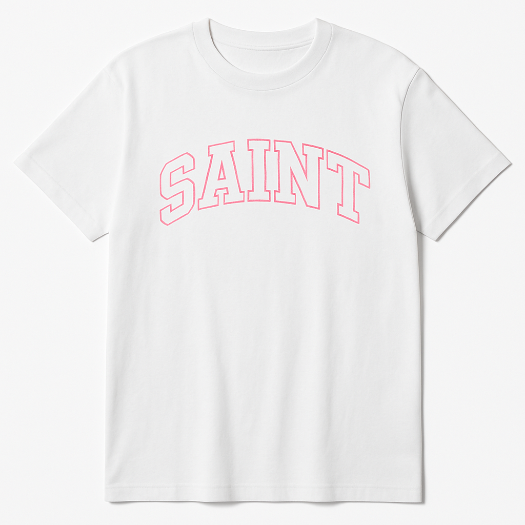 White ''Saint'' White Patch Pink Stitched Tee