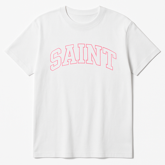 White ''Saint'' White Patch Pink Stitched Tee