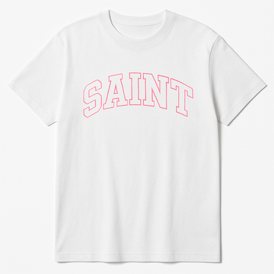 White ''Saint'' White Patch Pink Stitched Tee