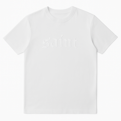White “Saint” White Stitched Tee