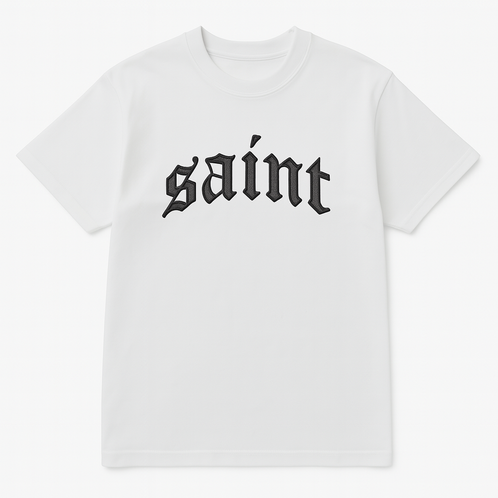 White ''Saint'' Black Stitched Tee