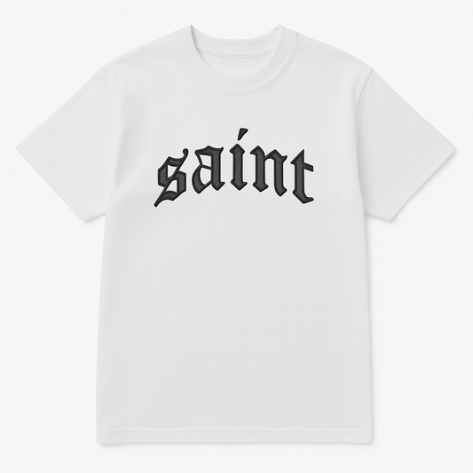 White ''Saint'' Black Stitched Tee