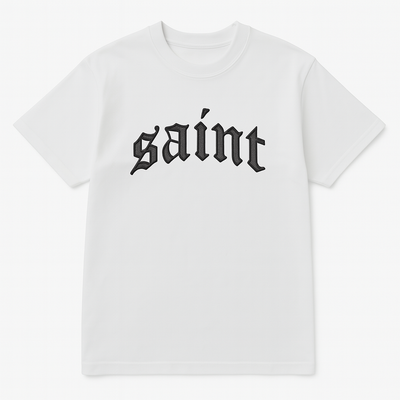 White ''Saint'' Black Stitched Tee