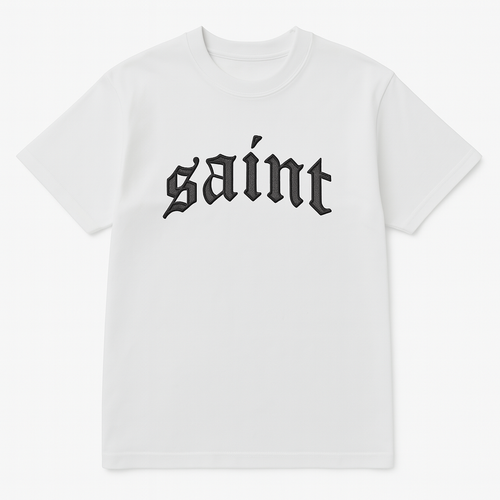 White ''Saint'' Black Stitched Tee