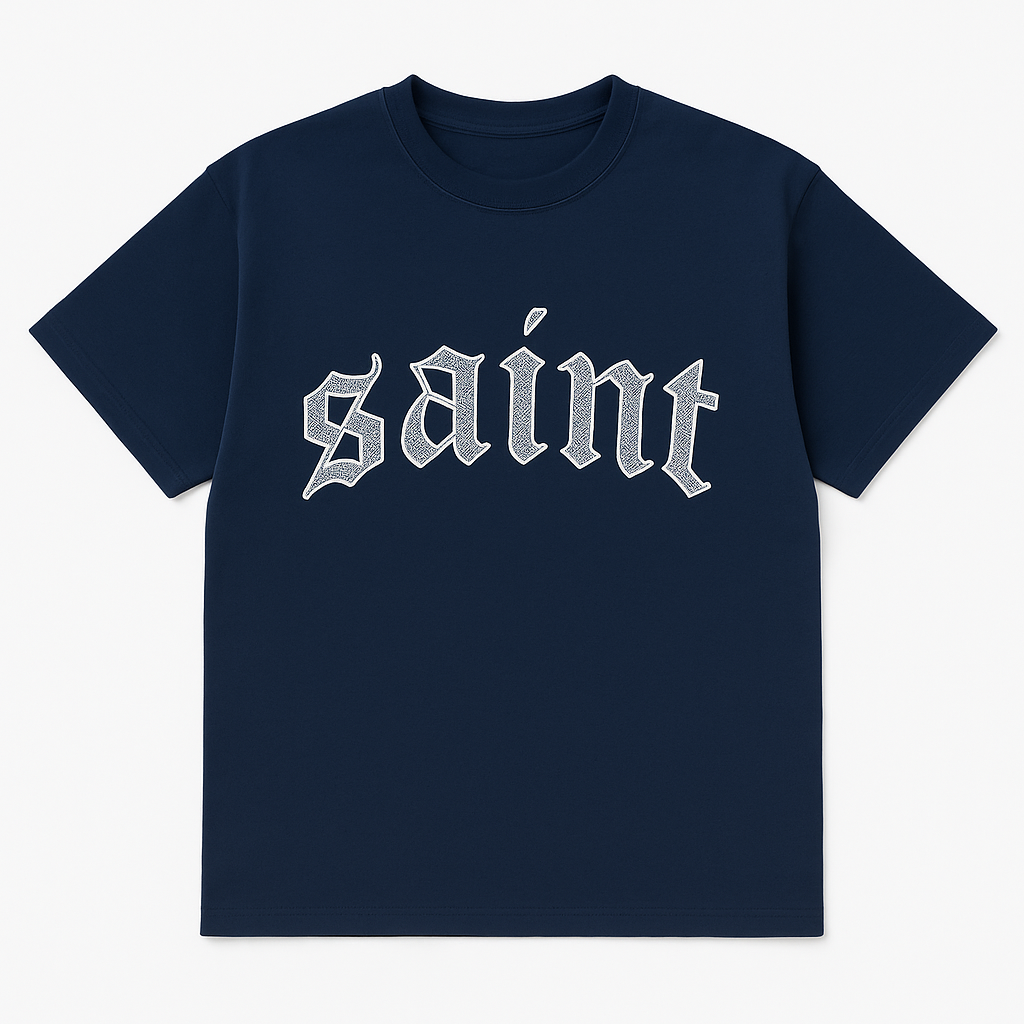 Navy “Saint” White Stitched Tee