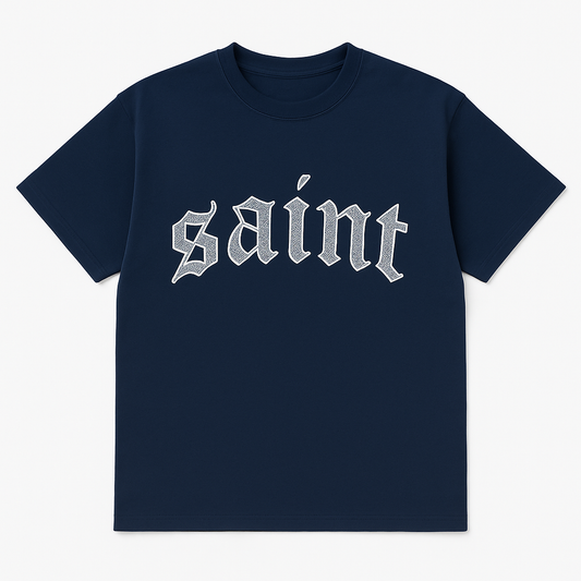 Navy “Saint” White Stitched Tee