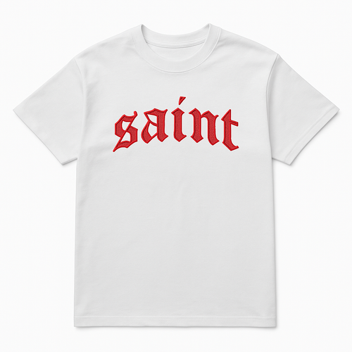White “Saint” Red Stitched Tee