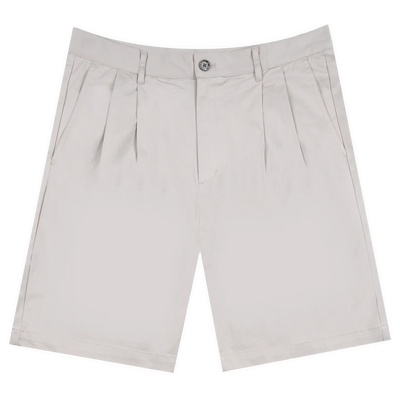 Frosted-Double Pleated Shorts Light Grey