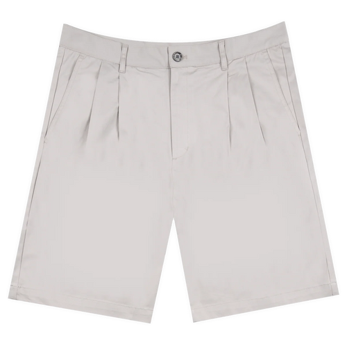 Frosted-Double Pleated Shorts Light Grey