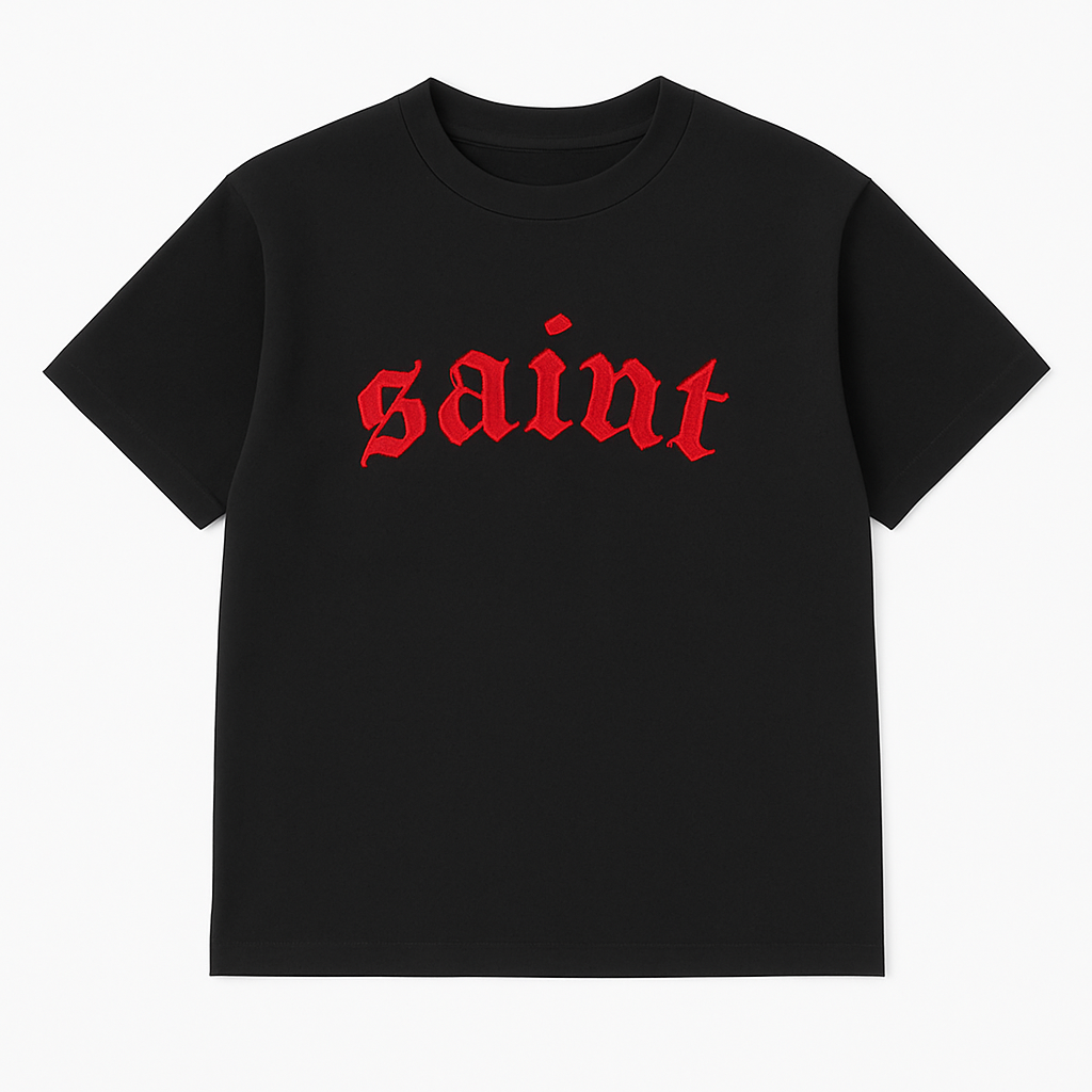 T-shirt noir « Saint » à coutures rouges