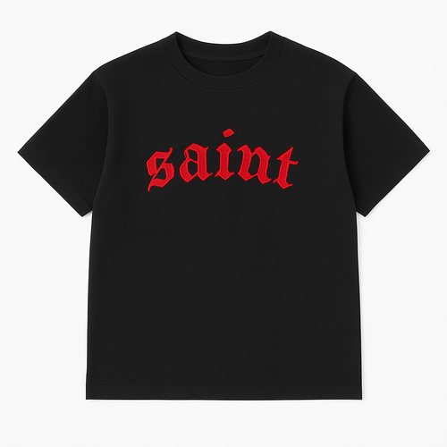 Black “Saint” Red Stitched Tee