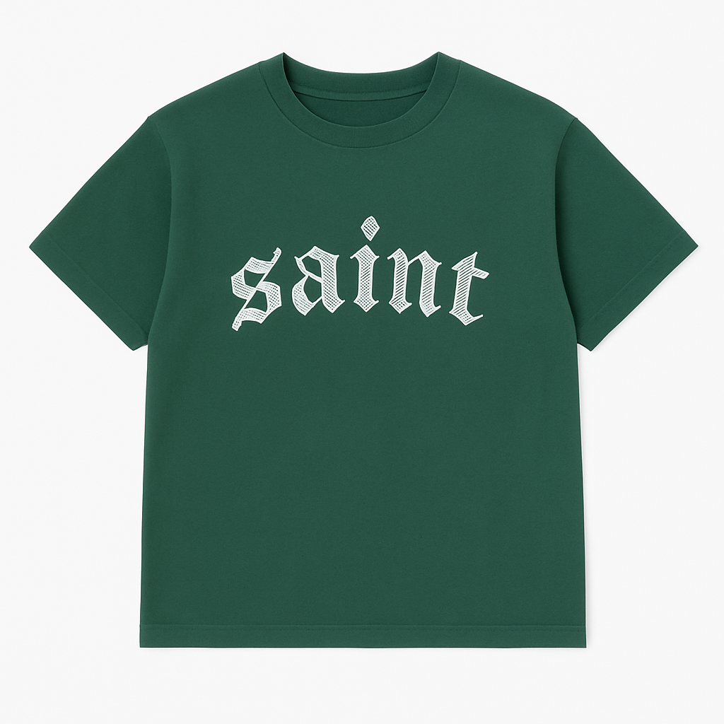 Green “Saint” Stitched Tee