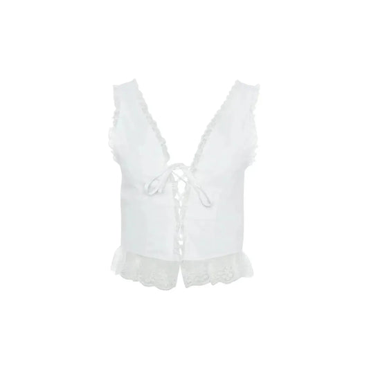 Haut Corset en Cotton & Dentelle Blanc