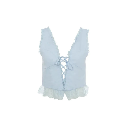 Haut Corset en Cotton & Dentelle Bleu Poudre