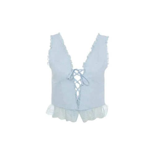 Haut Corset en Cotton & Dentelle Bleu Poudre