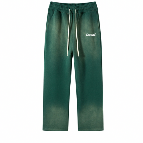 Pantalon de survêtement droit, effet délavé, vert local