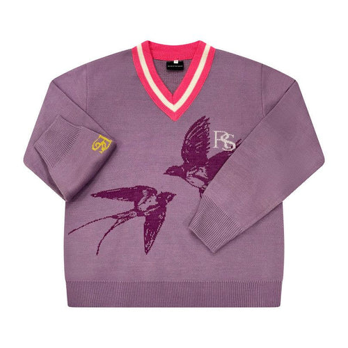 V-neck Knitted Sweater, Purple/ Mauve - Riche et en Sante