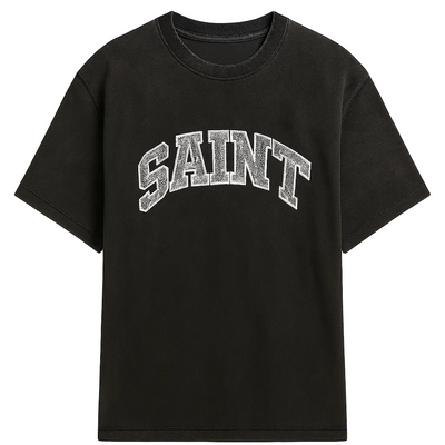 Black “Saint” White Stitched College Tee