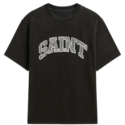 Black “Saint” White Stitched College Tee