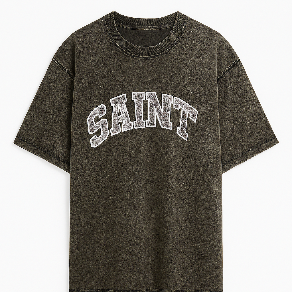 Washed Grey "Saint" White College Tee
