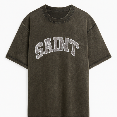 Washed Grey "Saint" White College Tee