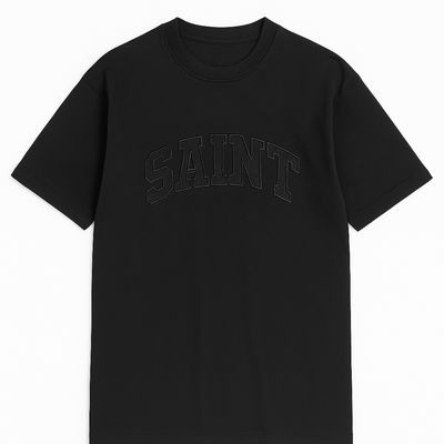 T-shirt noir « Saint » à triple couture universitaire noire
