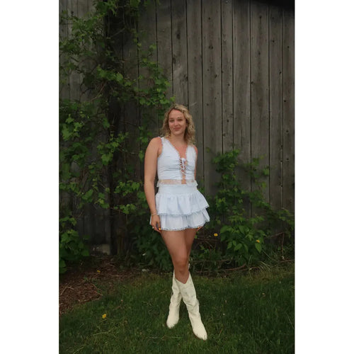 Jupe Courte à Volants Bleu Pourdre