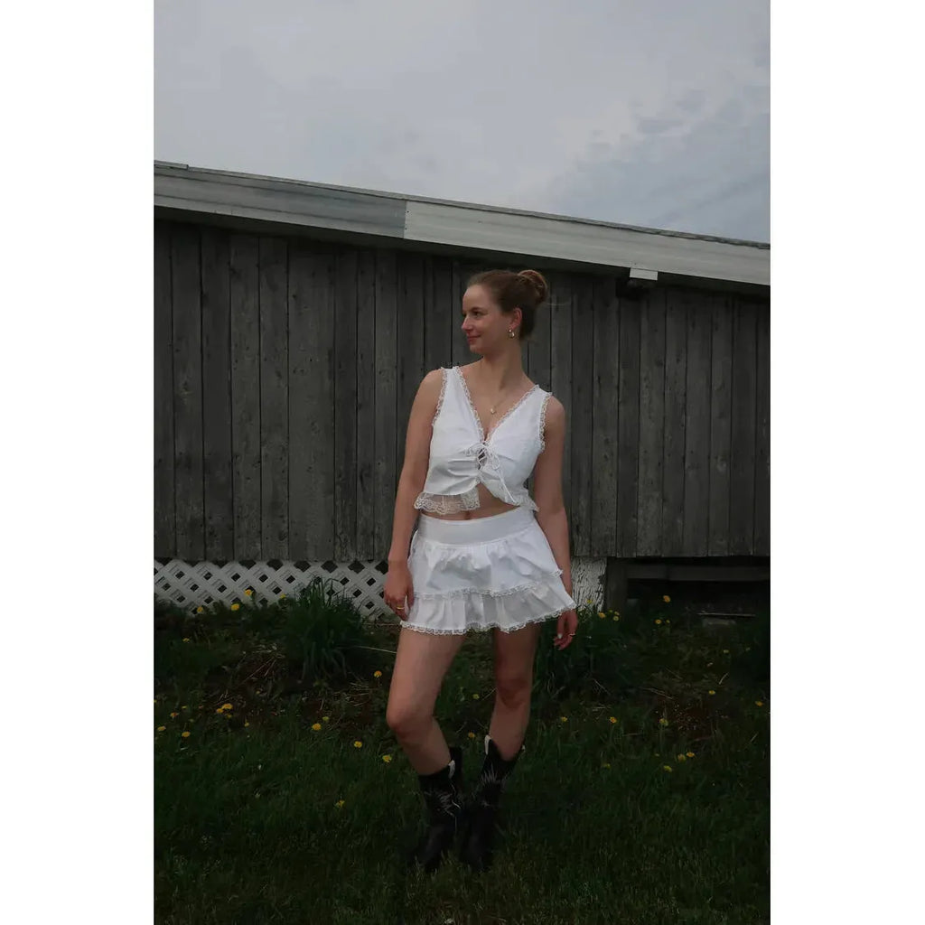 Haut Corset en Cotton & Dentelle Blanc