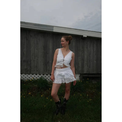 Haut Corset en Cotton & Dentelle Blanc