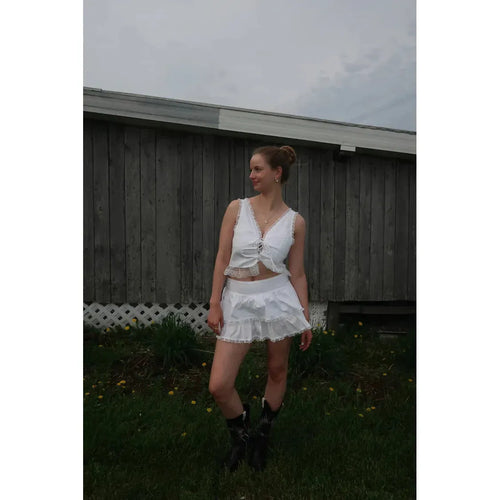 Haut Corset en Cotton & Dentelle Blanc