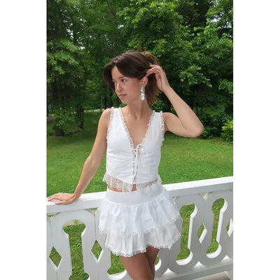 Haut Corset en Cotton & Dentelle Blanc