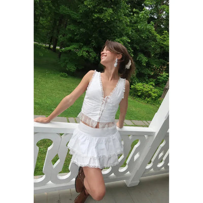 Haut Corset en Cotton & Dentelle Blanc