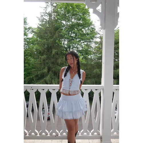 Haut Corset en Cotton & Dentelle Bleu Poudre