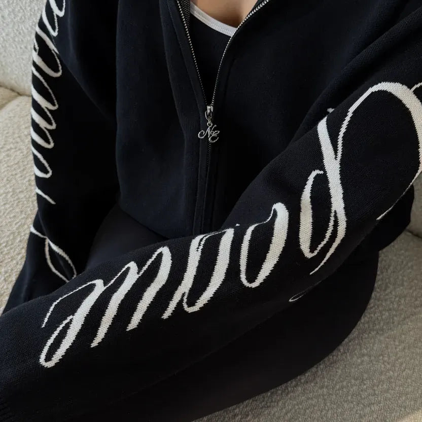 NE Zip-Up With Sleeve Logo - Black
