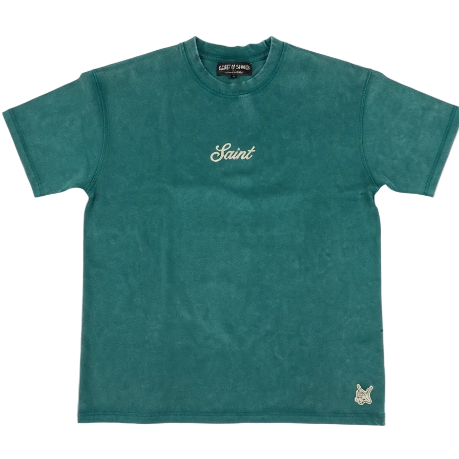 Heavyweight Green Tee - Saint Logo White Stitch